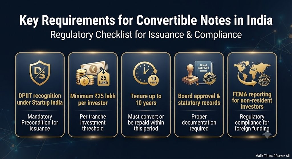 Requirements to issue a convertible note in India – DPIIT recognition, ₹25 lakh minimum and tenure
