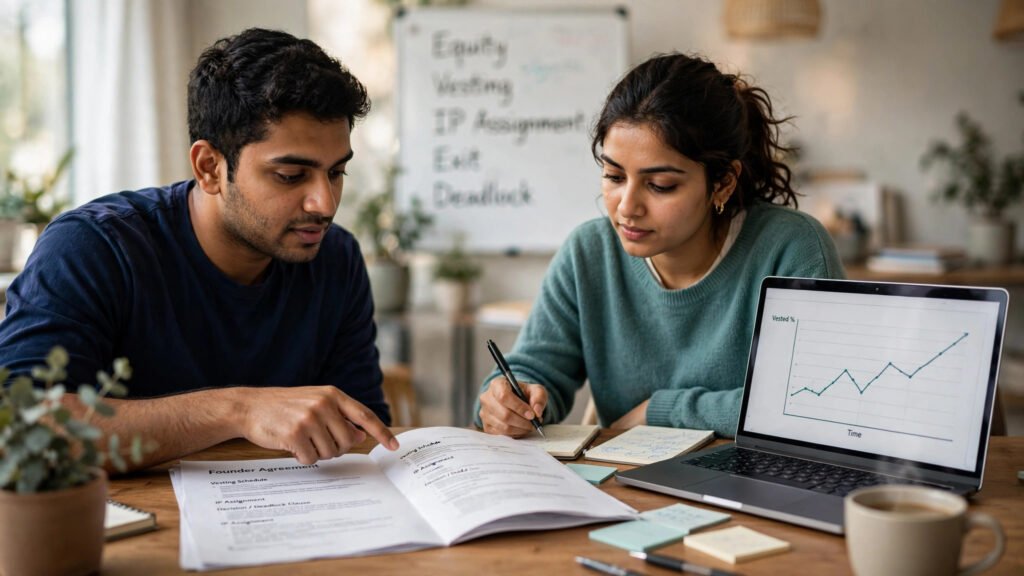 Founder Agreement / Co-Founder Agreement in India – key clauses covering equity vesting, IP assignment, roles and exit provisions