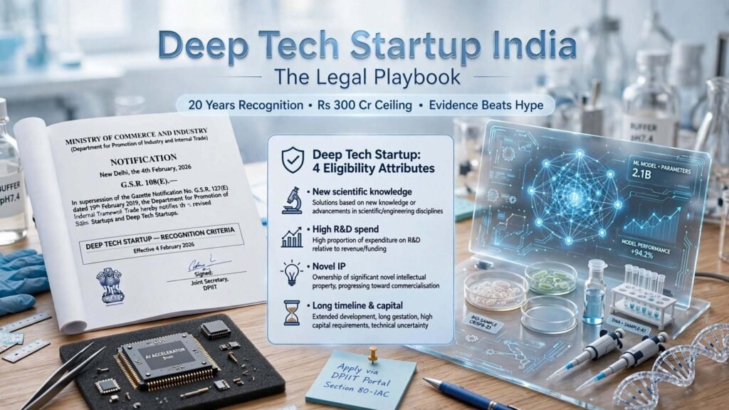 Deep Tech Startup India legal playbook for semiconductor, AI and biotech founders under DPIIT 2026 rules