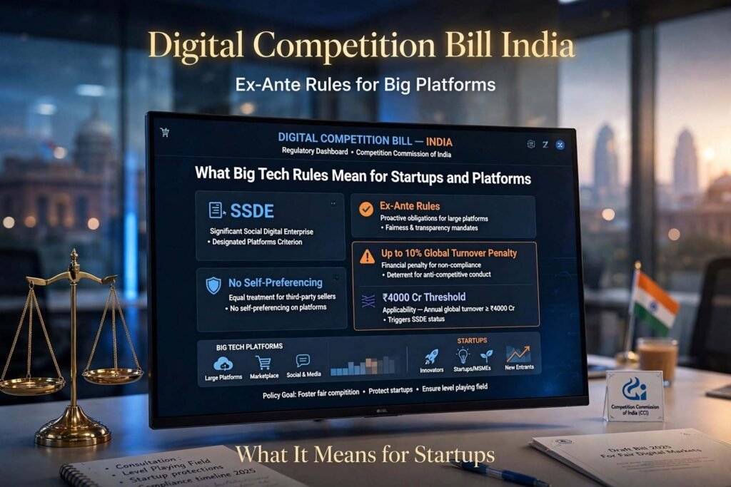 Digital Competition Bill India explaining SSDE designation and ex-ante rules for big tech platforms