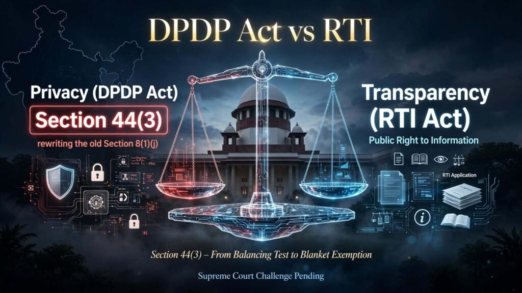 DPDP Act vs RTI Section 44(3) amendment changing personal information exemption from balancing test to blanket exemption under RTI Act