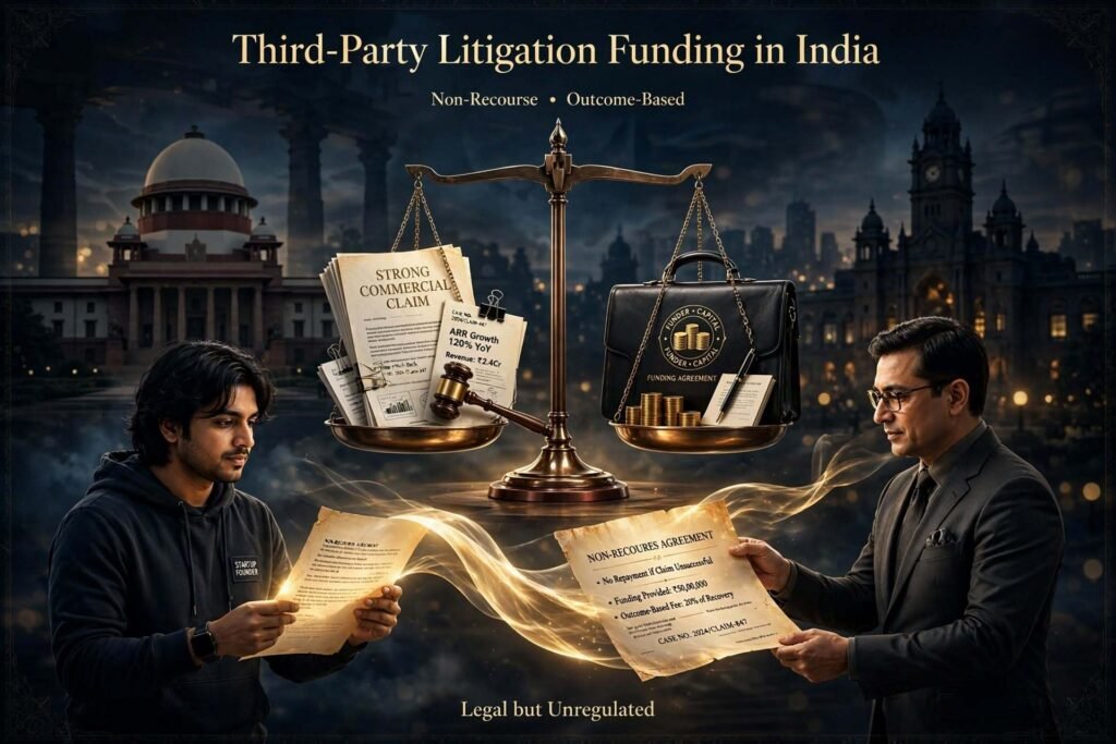 Third-party litigation funding in India for startups showing non-recourse funding of commercial claims under current case law